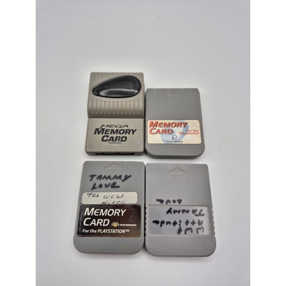 Lot of 4 PlayStation 1 PS1 Memory Cards Mega Memory Card and 3 Memory Cards - Picture 1 of 2